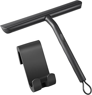 Vinabo Raclette de Douche Sans Traces pour Porte en Verre - 21cm Noir avec Support - pour Salle de Bain, Vitre de Voiture, Miroir
