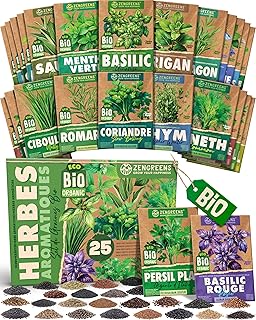 ZenGreens® - Kit de graines de herbes aromatiques bio - 25 variétés pour une culture facile dans le jardin, sur le balcon ou dans une jardinière surélevée - Semences légumes