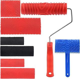 Lot de 8 outils de peinture à grain de bois en caoutchouc avec poignée pour décoration de meubles, murs et pièces