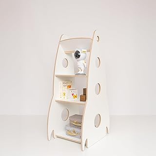 MAMOI® Bibliothèque Montessori en bois pour enfant en forme de fusée, organisateur de livres et de jouets, meuble de chambre d