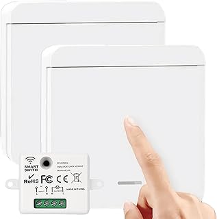 2 Pièces Interrupteur Sans Fil: Kit avec Récepteur 10A 230V 433MHz, Portée 30m, Pour Lampe 1500W, Interrupteur Mural Va et Vient, Salle de Bain/Chambre, Maison Intelligente