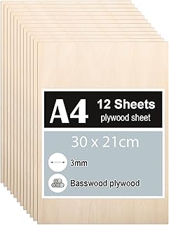 12 Pièces Contreplaqué 3mm, Feuilles de bois de tilleul 30 x 21cm, Panneau Feuille Découpe Laser, Planche Bois pour Pyrogravure, Gravure, projet de bricolage, Maquette
