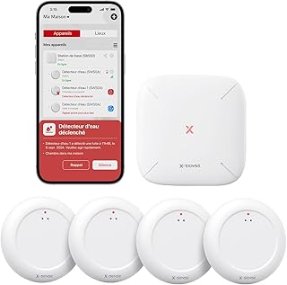 X-Sense Détecteur de Fuite d’Eau Connecté Ultra Fin avec Station de Base SBS50, Étanche IP67, Détecteur d’Eau avec Détection dès 0,3 mm pour Cuisines, Salles de Bains et sous-sols, SWS0A41