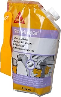 SIKA - Mortier multi-usages prêt à mélanger - Sika Mix & Go Gris - Réparation seuil, épaufrure, linteau et rebouchage fissures - Intérieur et extérieur - 1,25kg