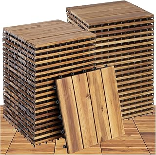 tectake® Lot de 40 Dalles clipsables exterieur Caillebotis exterieur Dalle Bois Résistant aux intempéries pour Revêtement de sol extérieur Terrasse Balcon Veranda Abri de jardin Spa