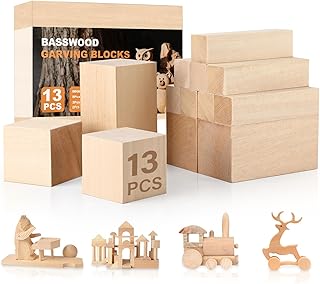 13 Pièces Tilleul Sculpture, 3 Tailles Blocs de Sculpture en Bois de Tilleul, pour Sculptures DIY et Tournage, Enfants Adultes Débutant