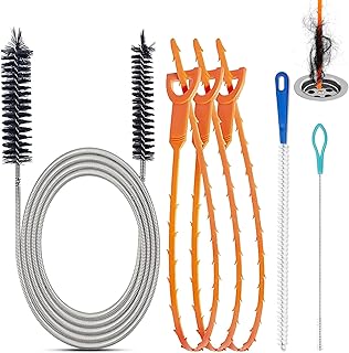 Lot de 6 Deboucheur Canalisation,Furet Deboucheur WC, Professionnel Furet Plomberie Deboucheur Douche Sonde de debouchage Brosse de Nettoyage Réutilisable pour le Nettoyage des Tuyaux