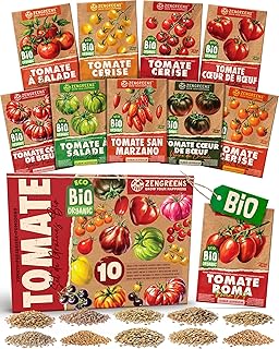 ZenGreens® - Kit de graines de tomate bio - 10 variétés pour une culture facile dans le jardin, sur le balcon ou dans une jardinière surélevée - Semences légumes